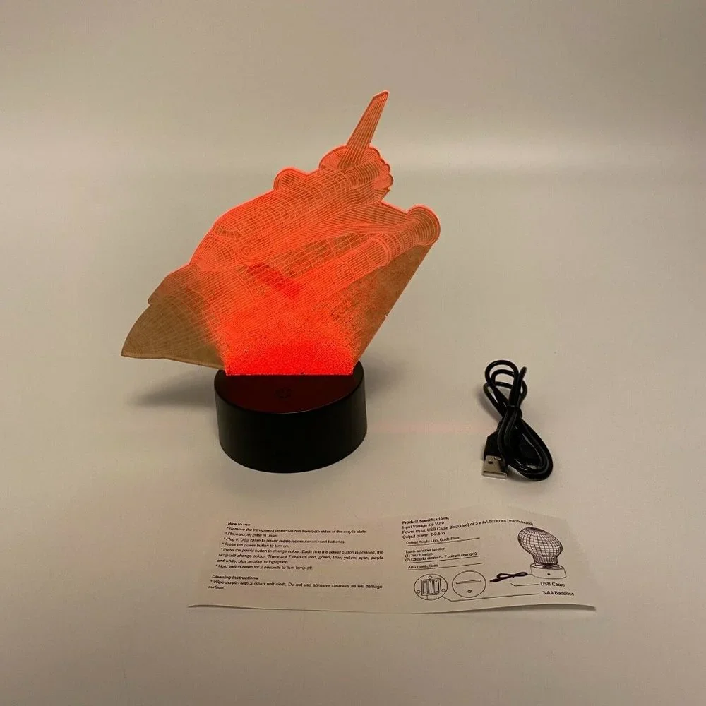 SpaceX Fan Store Night Lamp - Clear Space Shuttle - Multicolor Lights - Battery